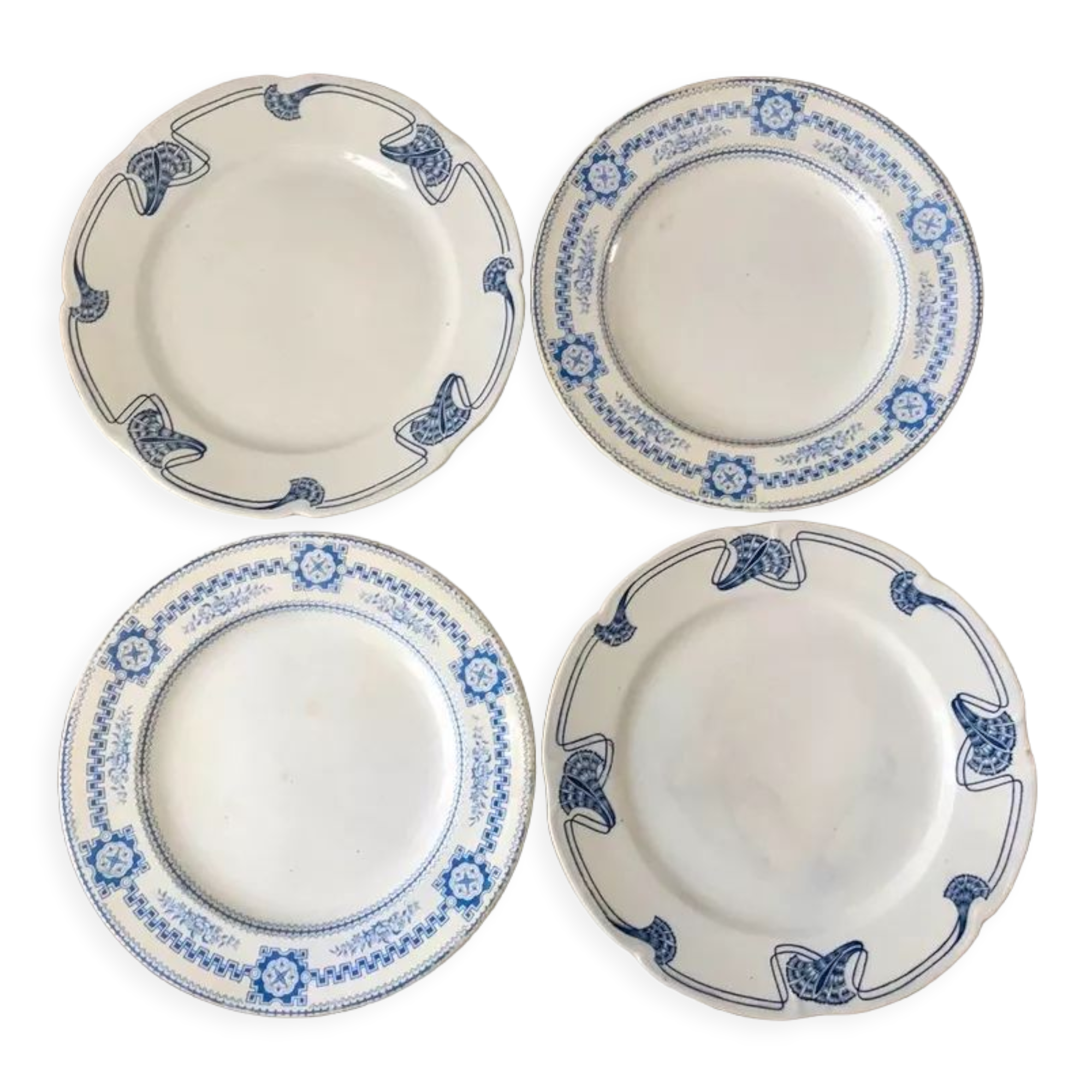 Lot of 4 mismatched flat plates terre de fer "alton" late nineteenth