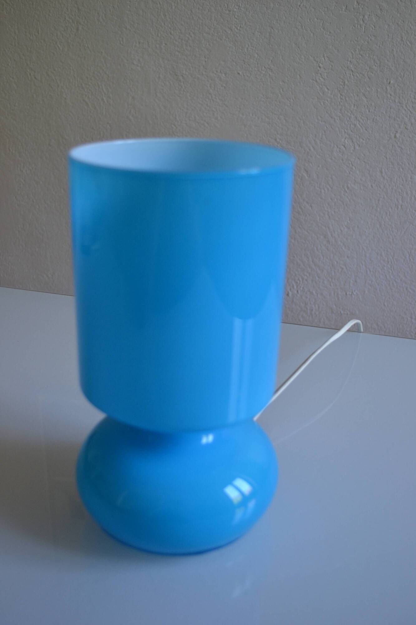 Ikea Lykta lamp in vintage blue opaline glass from the 1980s.