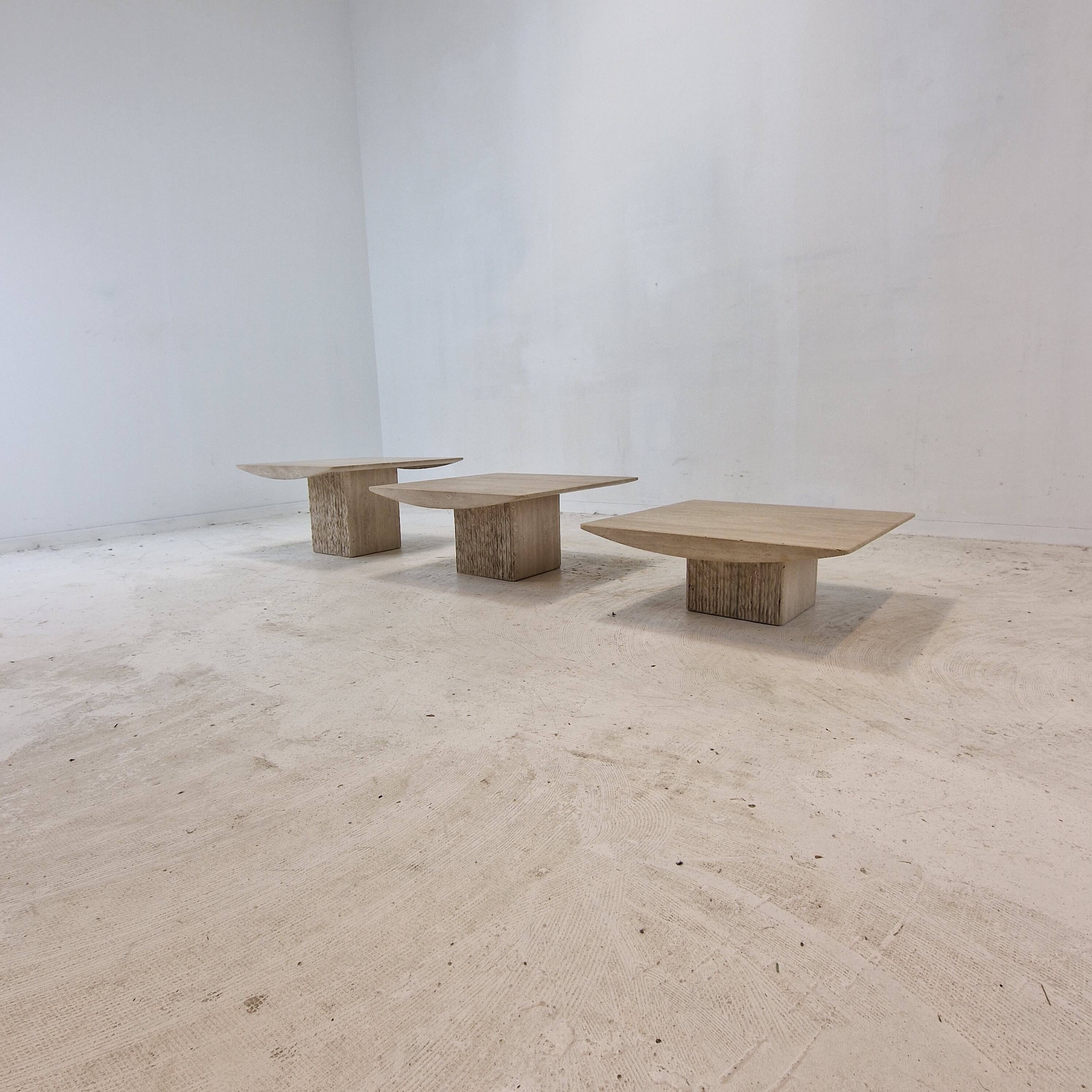Set of 3 Italian Travertine Coffee or Side Tables, 1980s