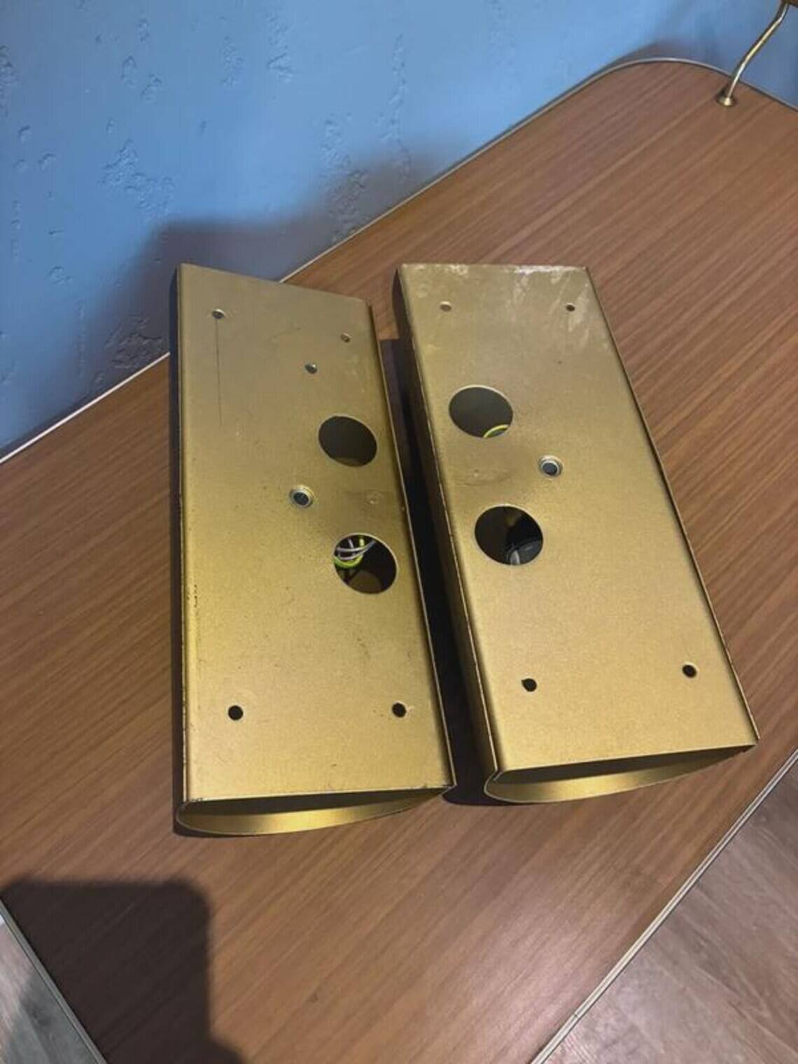 Pair of Menzel Leuchten cylindrical wall lights, brass details, 1990s