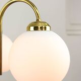 Lustre Mid-Century en Laiton et Opaline, Italie