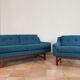 Norwegian living room set in blue fabric, vintage scandinavian 1960s