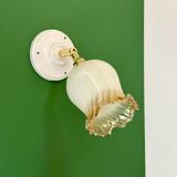 Vintage tulip wall light in white and amber glass