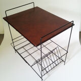 Table en métal noir mat range-vinyles vintage