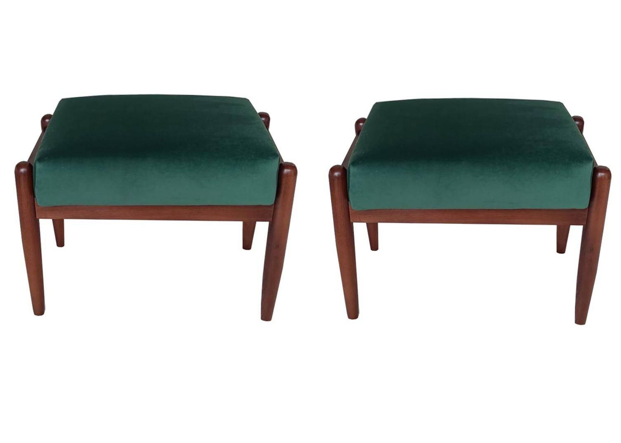 Pair of vintage green velvet stools, mid-century, Edmund Homa, 1960s