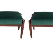 Pair of vintage green velvet stools, mid-century, Edmund Homa, 1960s