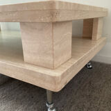 Vintage travertine and glass coffee table