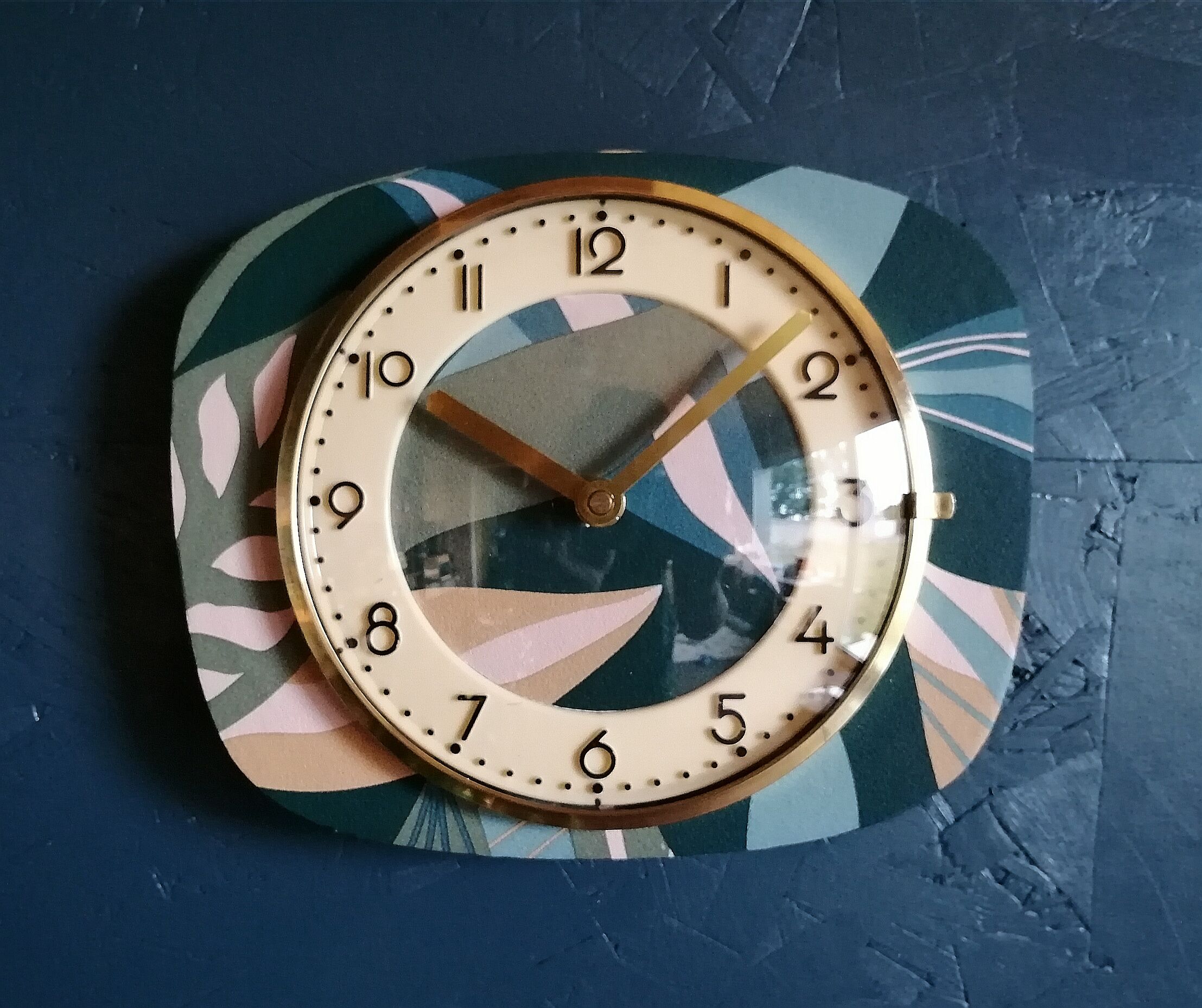 Vintage clock silent rectangular wall clock "Blue Green Pink"