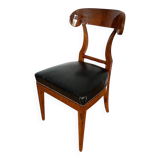 Biedermeier Shovel Chair in Walnut Veneer & Black Leather, Austria, 1820s