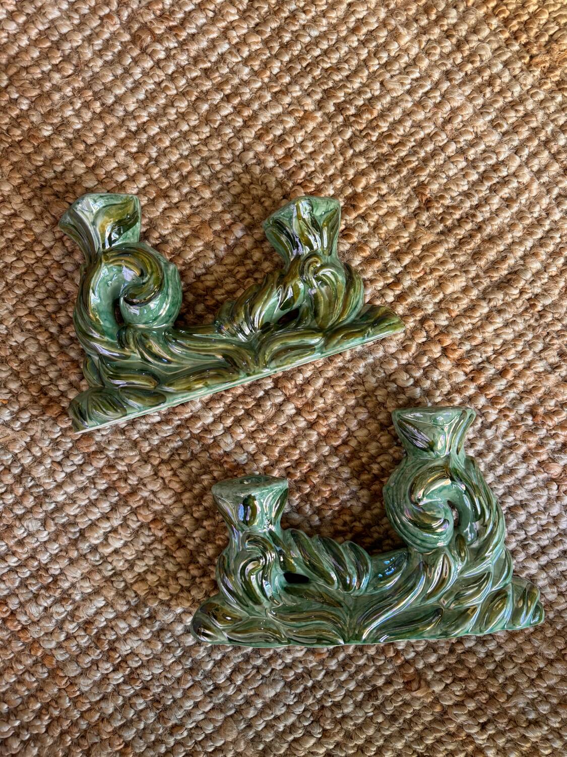 Lot de 2 bougeoirs doubles en céramique années 1930 Hubert Bequet