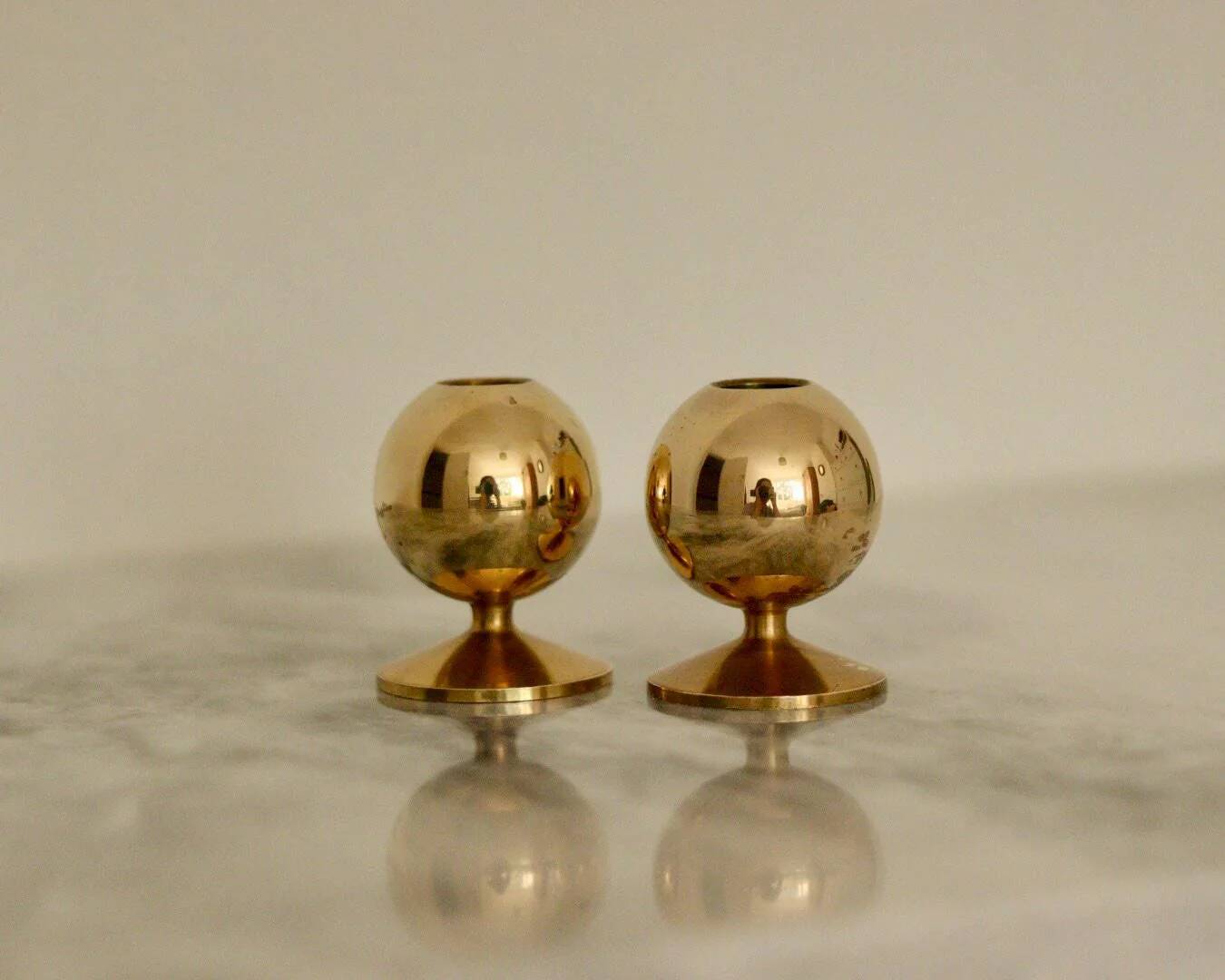 Pair of mid-century Swedish brass candle holders