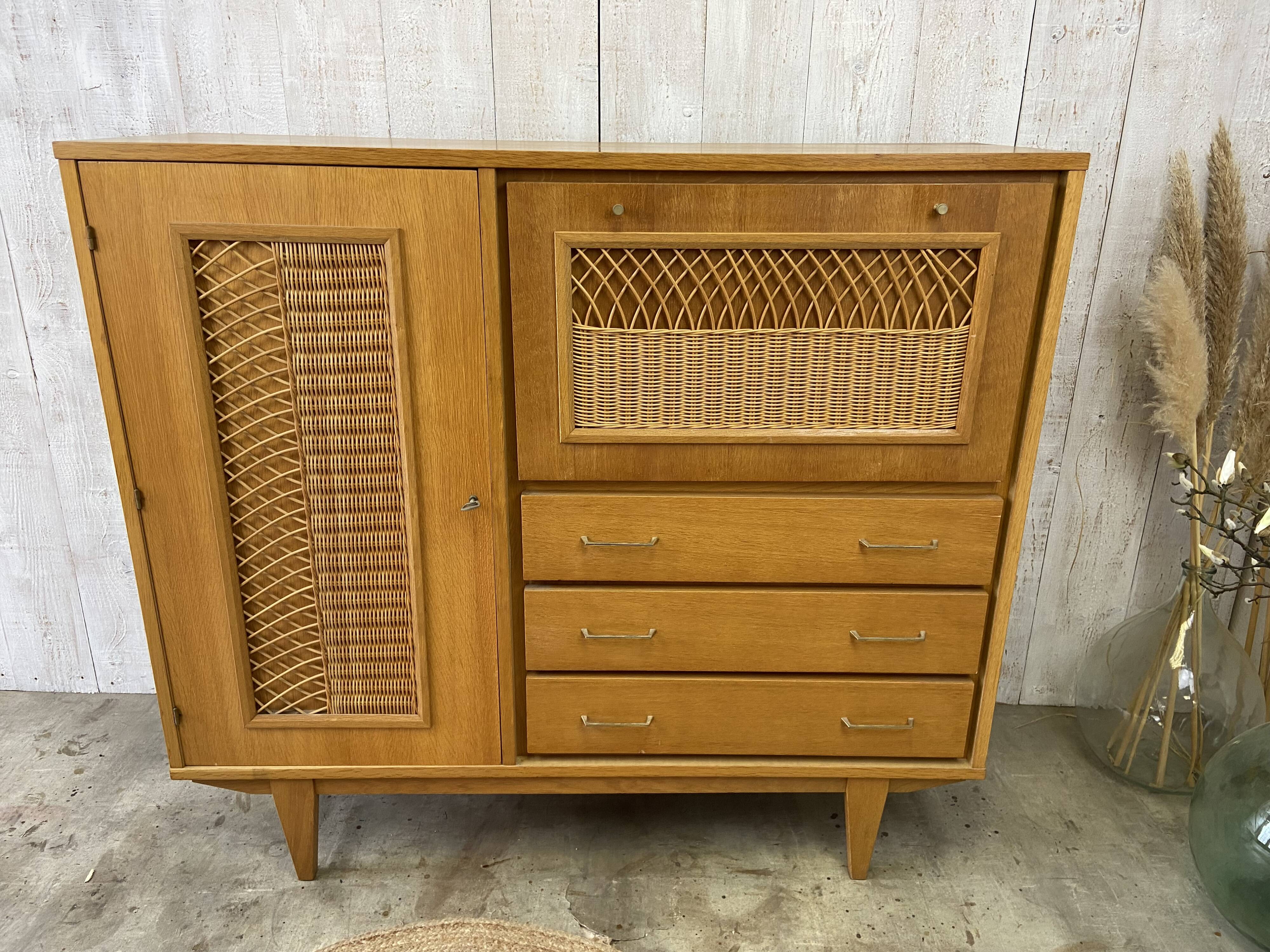 Vintage wood/wicker cabinet