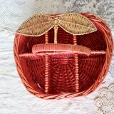 Large Vintage Painted Wicker Basket - Peach Shape