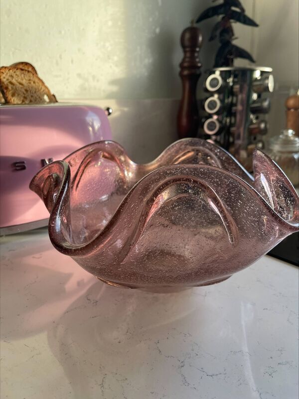 Coupe à fruits en verre de Murano soufflé rose