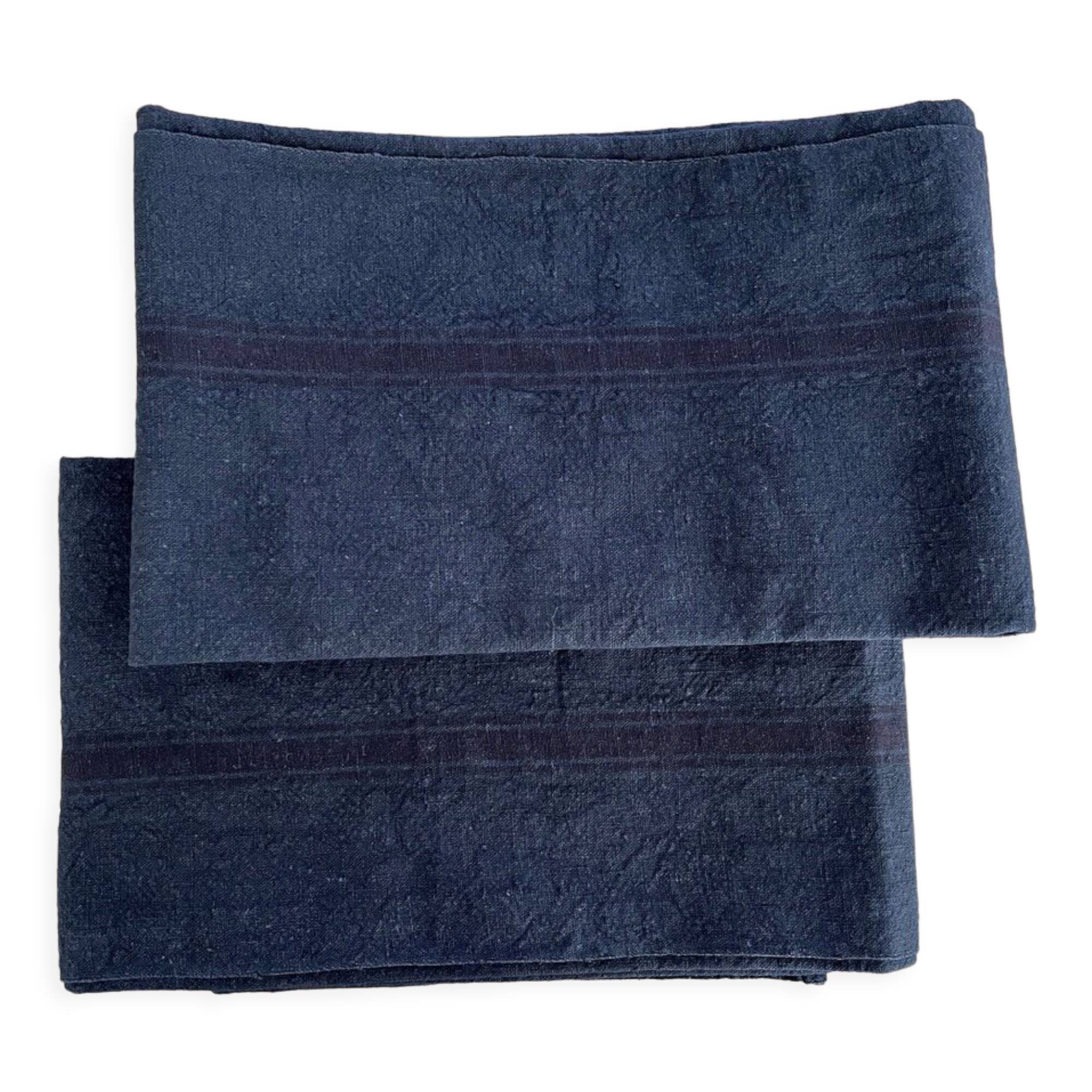 Set of 2 black dyed tea towels with red stripes - 50x75cm - linen