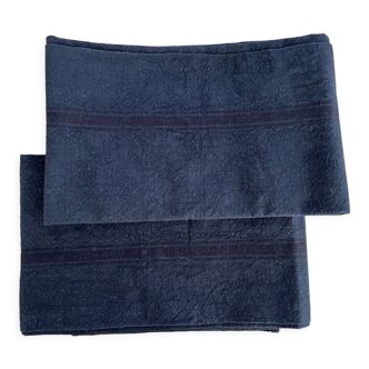 Set of 2 black dyed tea towels with red stripes - 50x75cm - linen