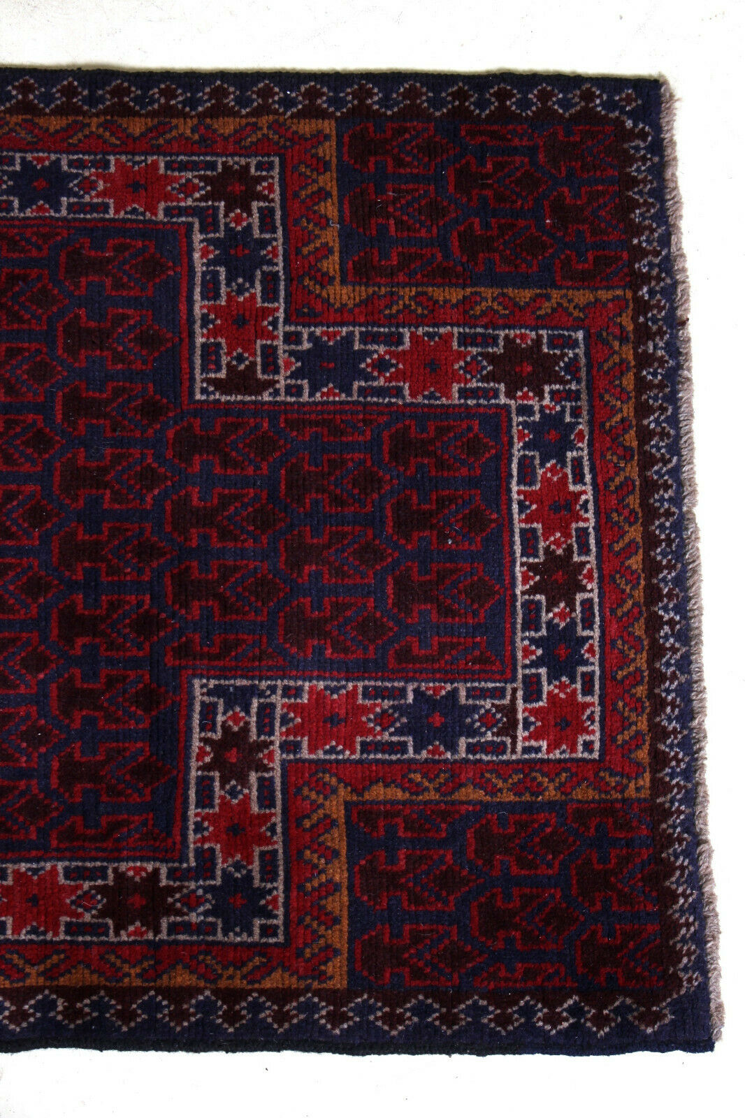 Gazak Afghan geometric pattern fringe rug 131x86cm