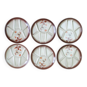 6 Saint Amand earthenware fondue plates, eglantine model