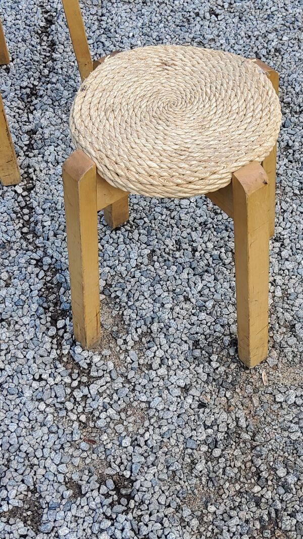 Paire de tabourets scandinaves en bouleau et jonc de mer des années 70/80