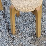 Pair of Scandinavian birch and sea rush stools from the 70s/80s