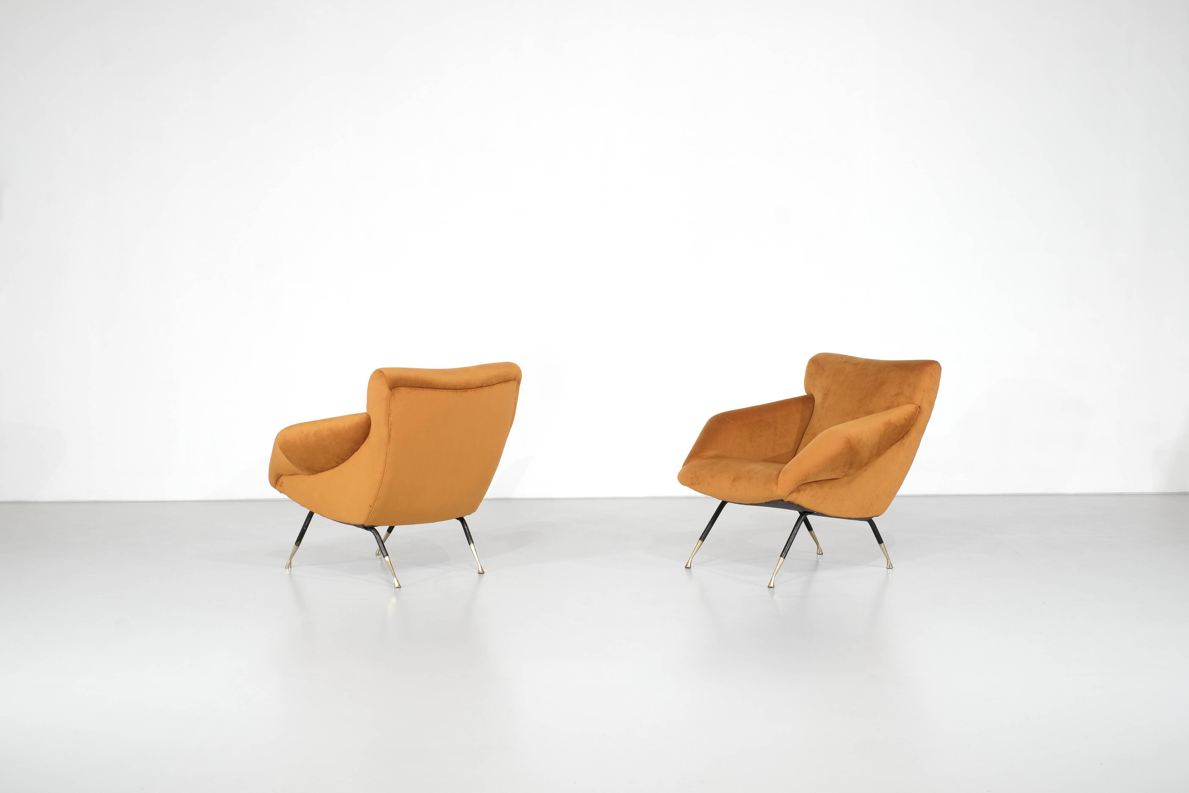 Pair of fabric armchairs, Italy, 1960s.