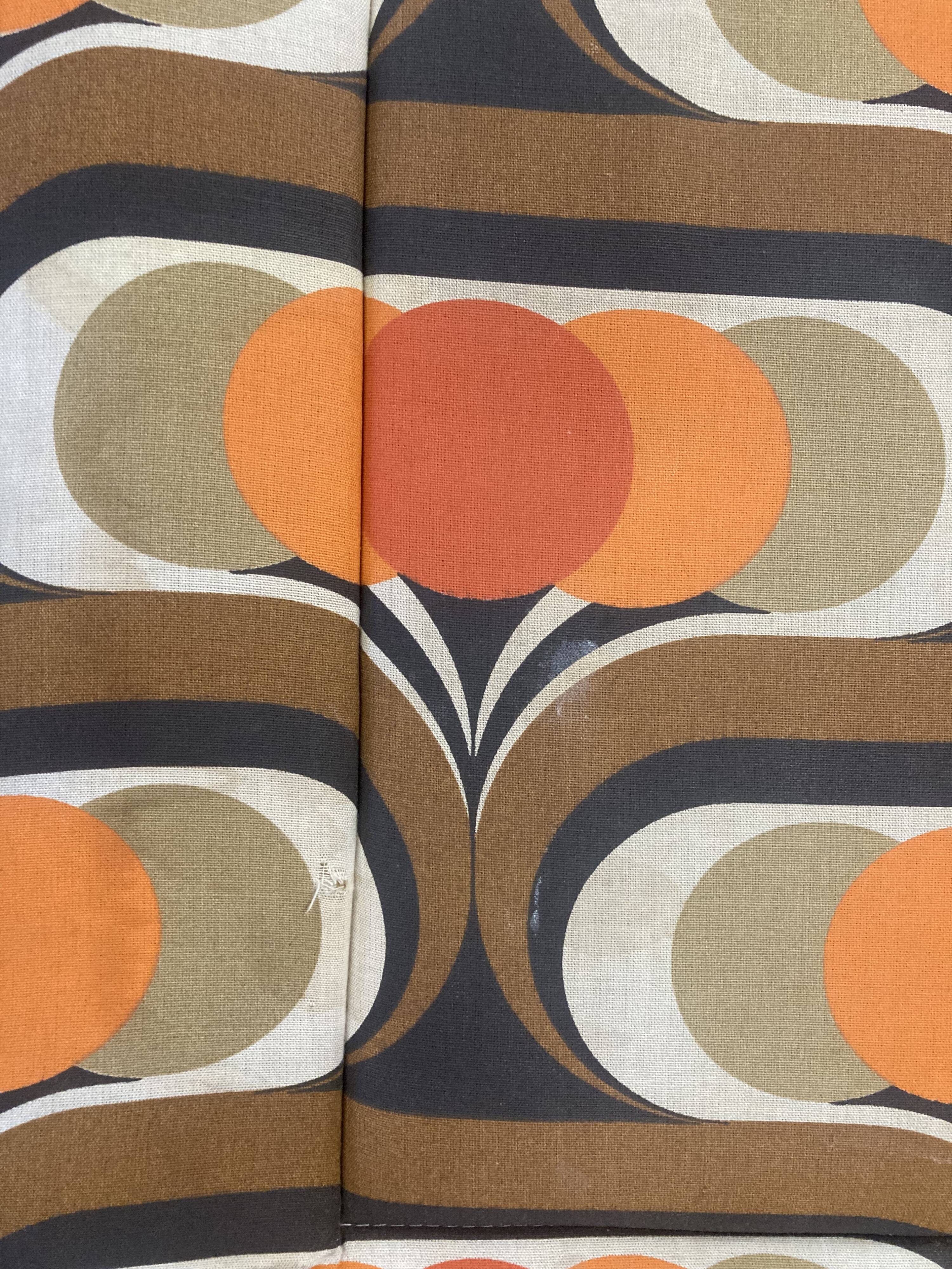 1970 orange pattern / chaise longue / vintage camp bed in metal and fabric