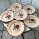 Set of 6 flat plates Digoin Sarreguemines pink flowers years 30-40