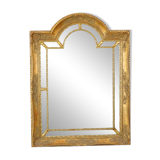 Magnifique miroir milieu du siècle de style Louis XVI rococo, miroir bombé en bois recouvert d'or