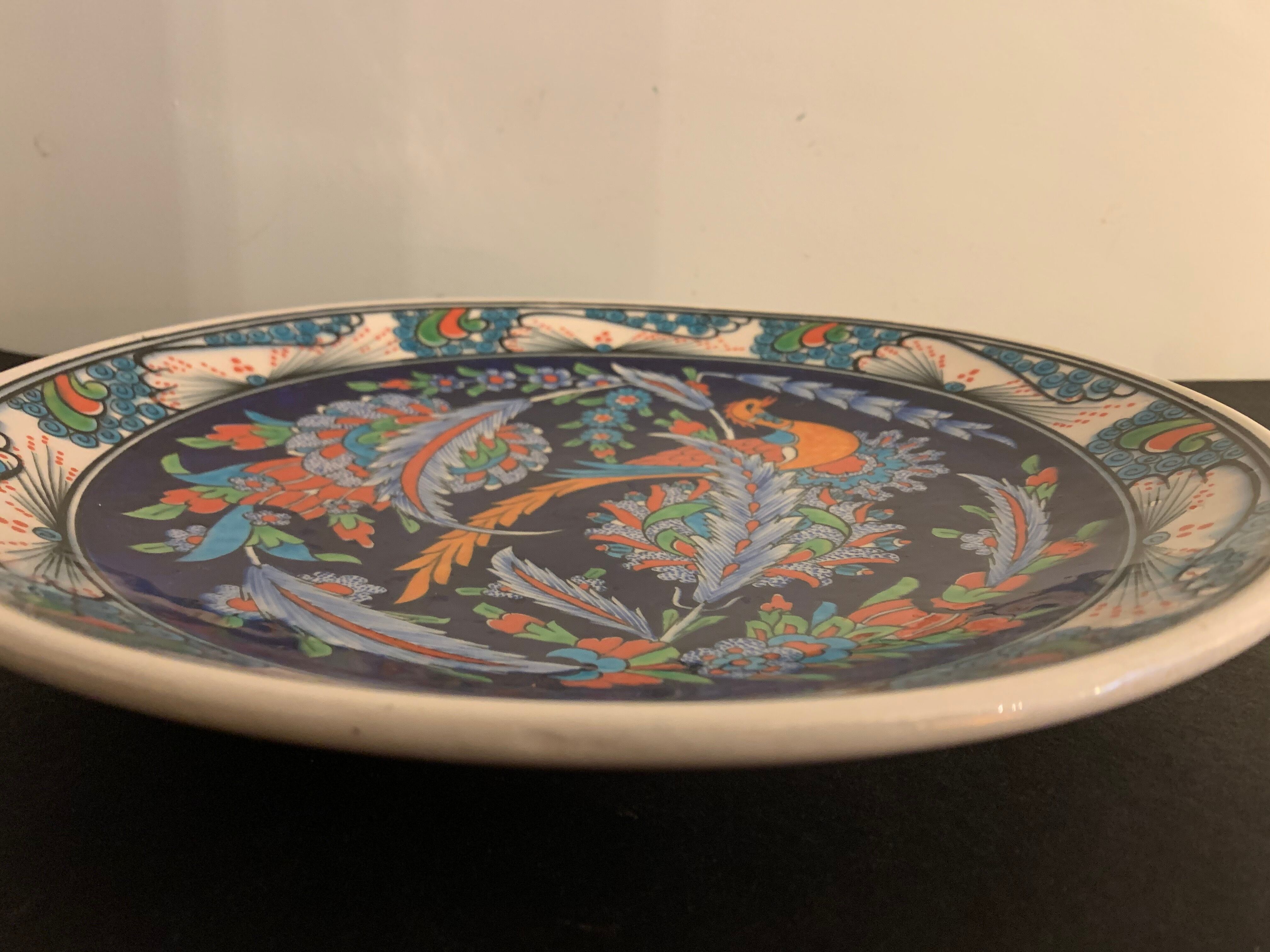 Turkish earthenware dish, coloured, handmade and signed Coskun Uzun, Kotahya, Turkey