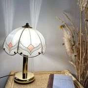 Pair of tiffany bedside lamp in glass and brass AF Cinquanta, Italy