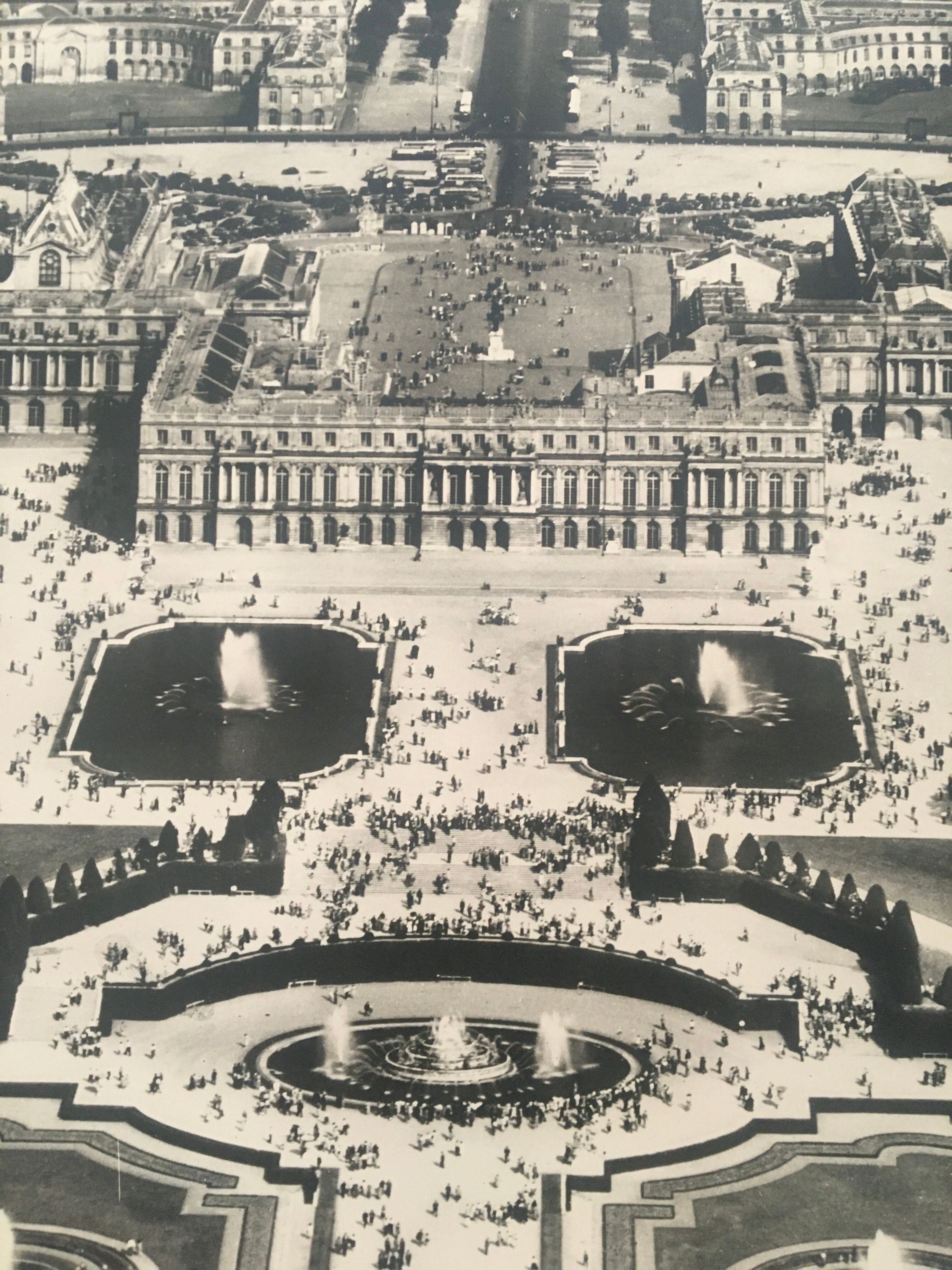 Aerial view of the Palace of Versailles, 50s