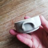 Set of 2 small glazed beige stoneware pots with handles