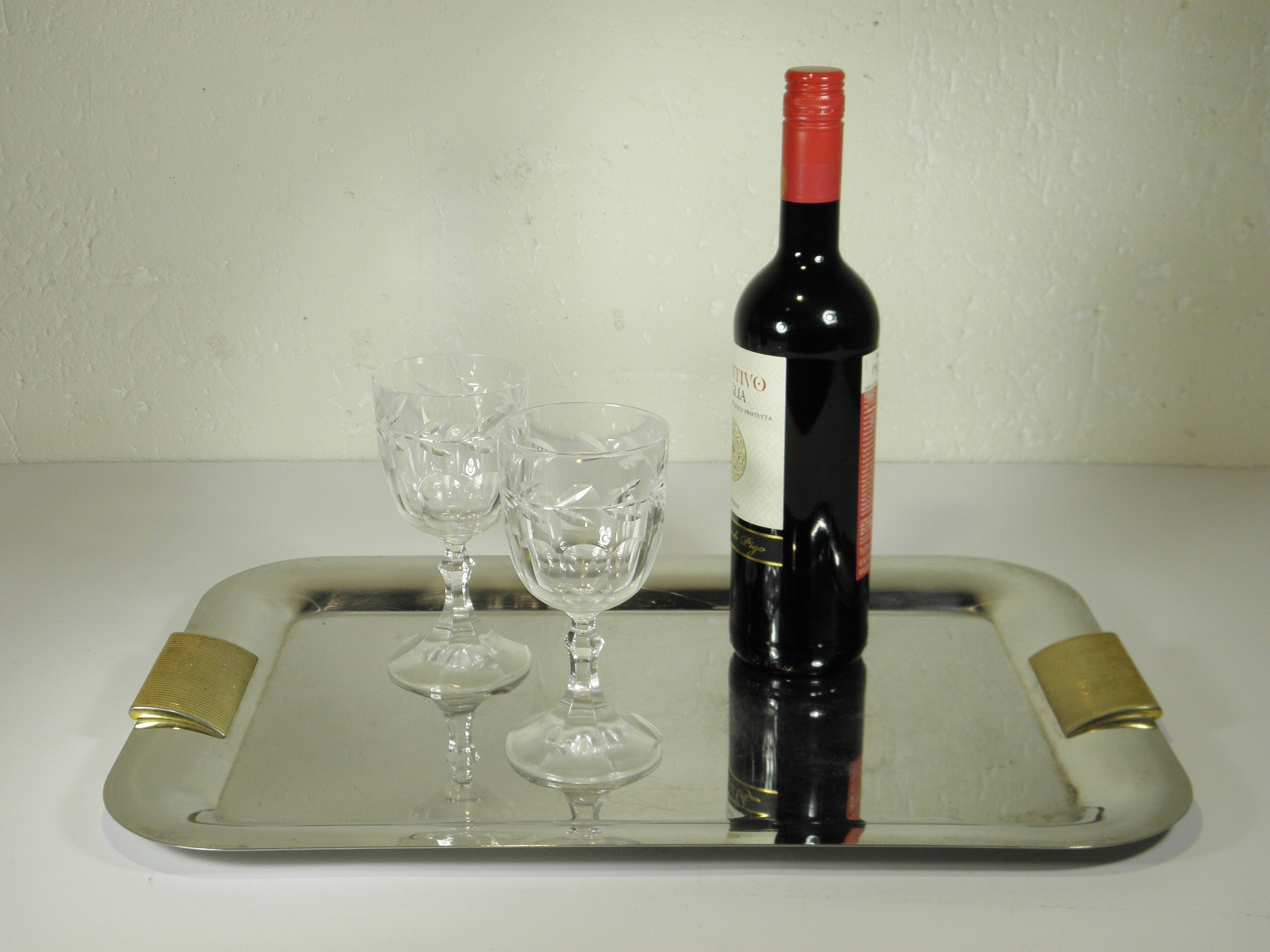 Stainless steel and gold metal tray - 1980s