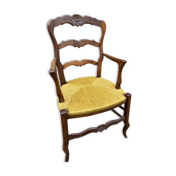 Rustic mulched armchair louis xv style in oak