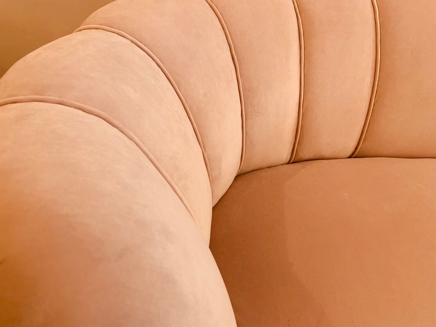 1940s Danish Banana Shaped Scalloped Sofa in Blush Pink