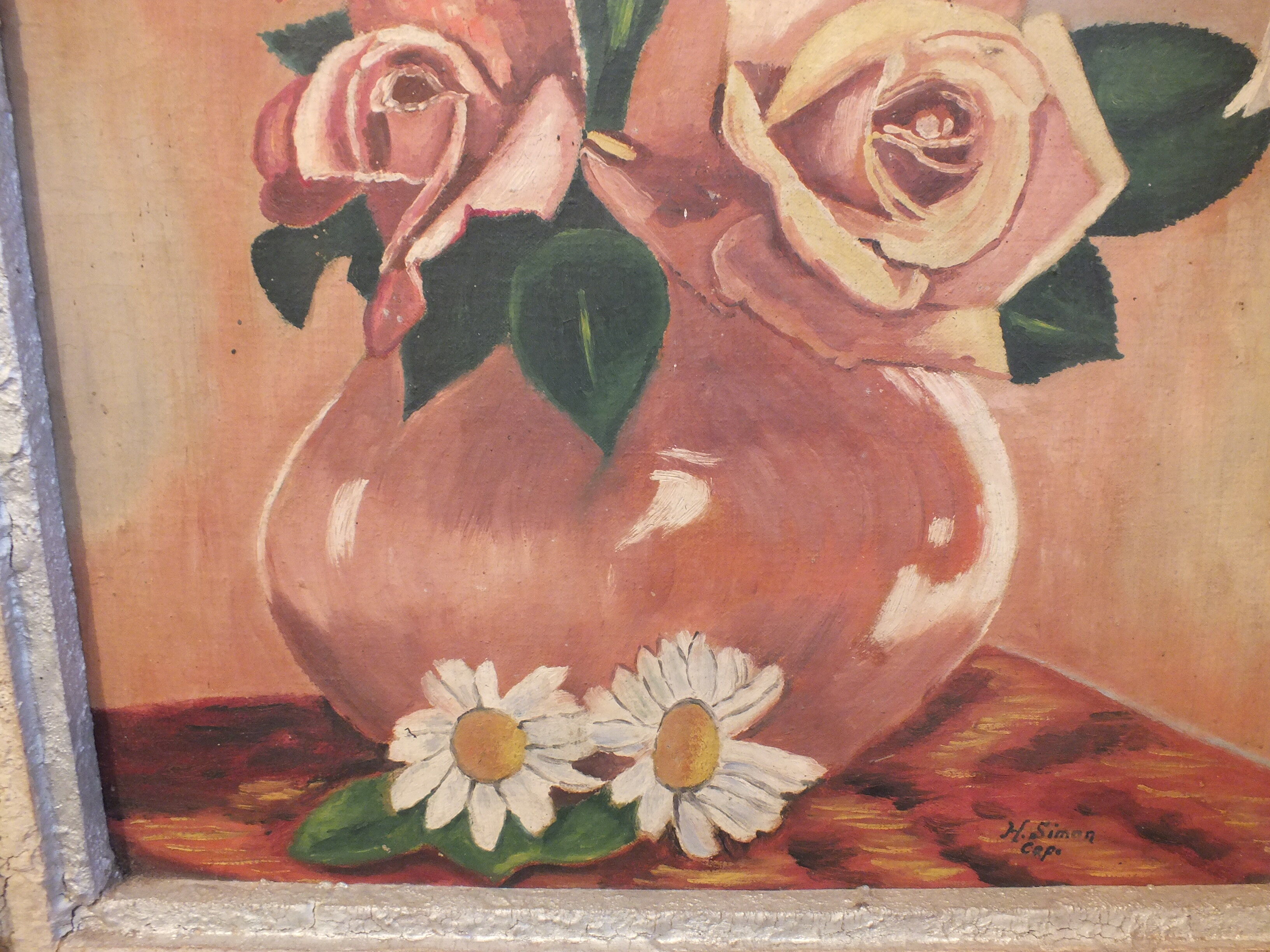 Oil painting on canvas signed H.Simon Bouquet of flowers 1930