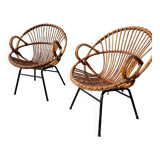 Set of 2 rattan armchairs