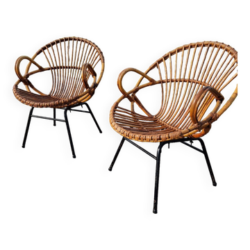 Lot de 2 fauteuils en rotin