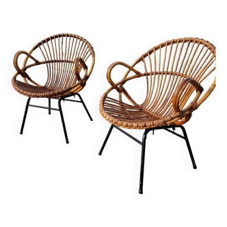 Set of 2 rattan armchairs