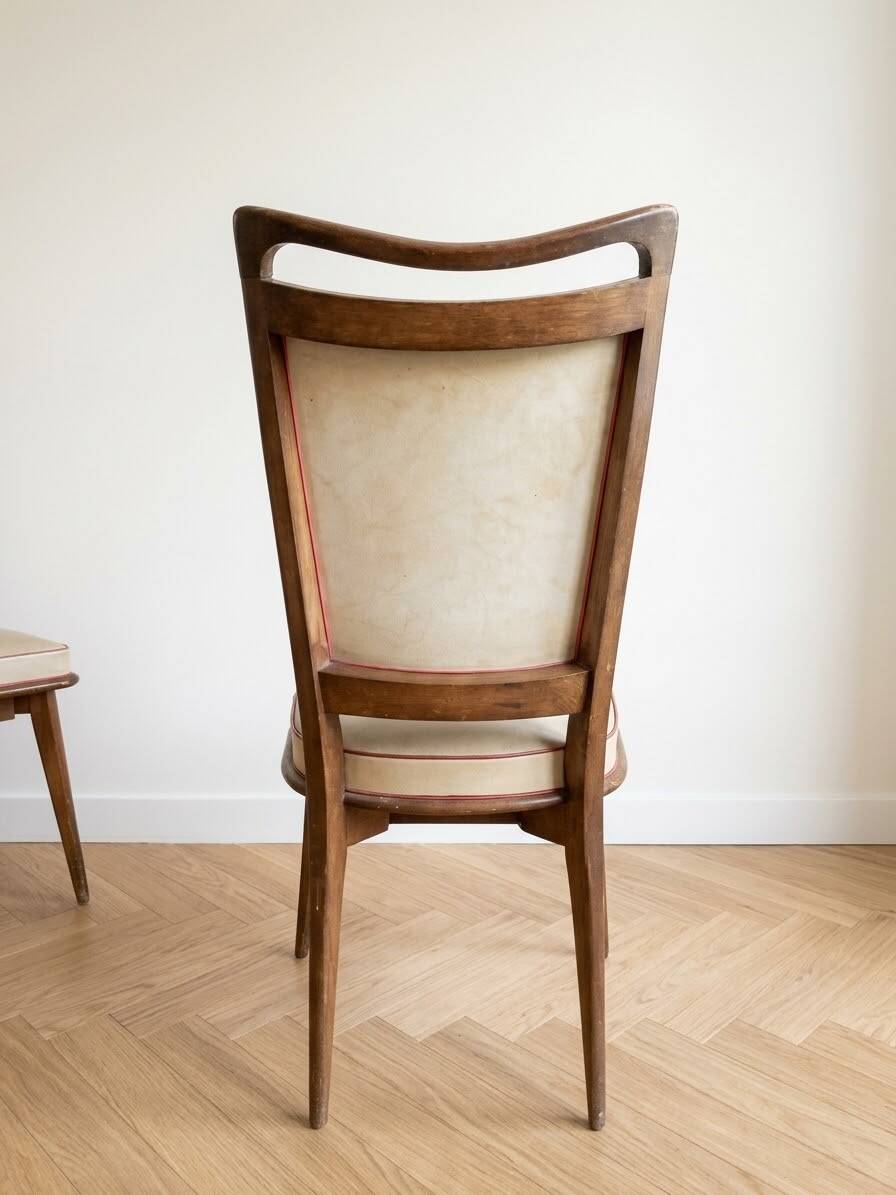 Set of 5 vintage 1950s dining chairs in wood and white.