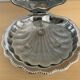Vintage shell butter dish in silver metal and glass