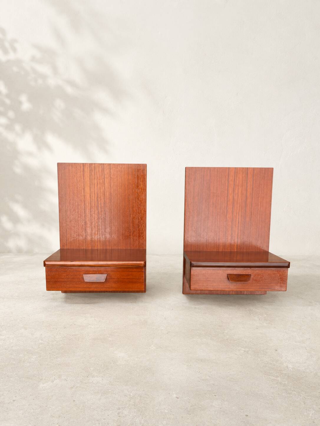 Pair of suspended teak bedside tables – 1960s Scandinavian design