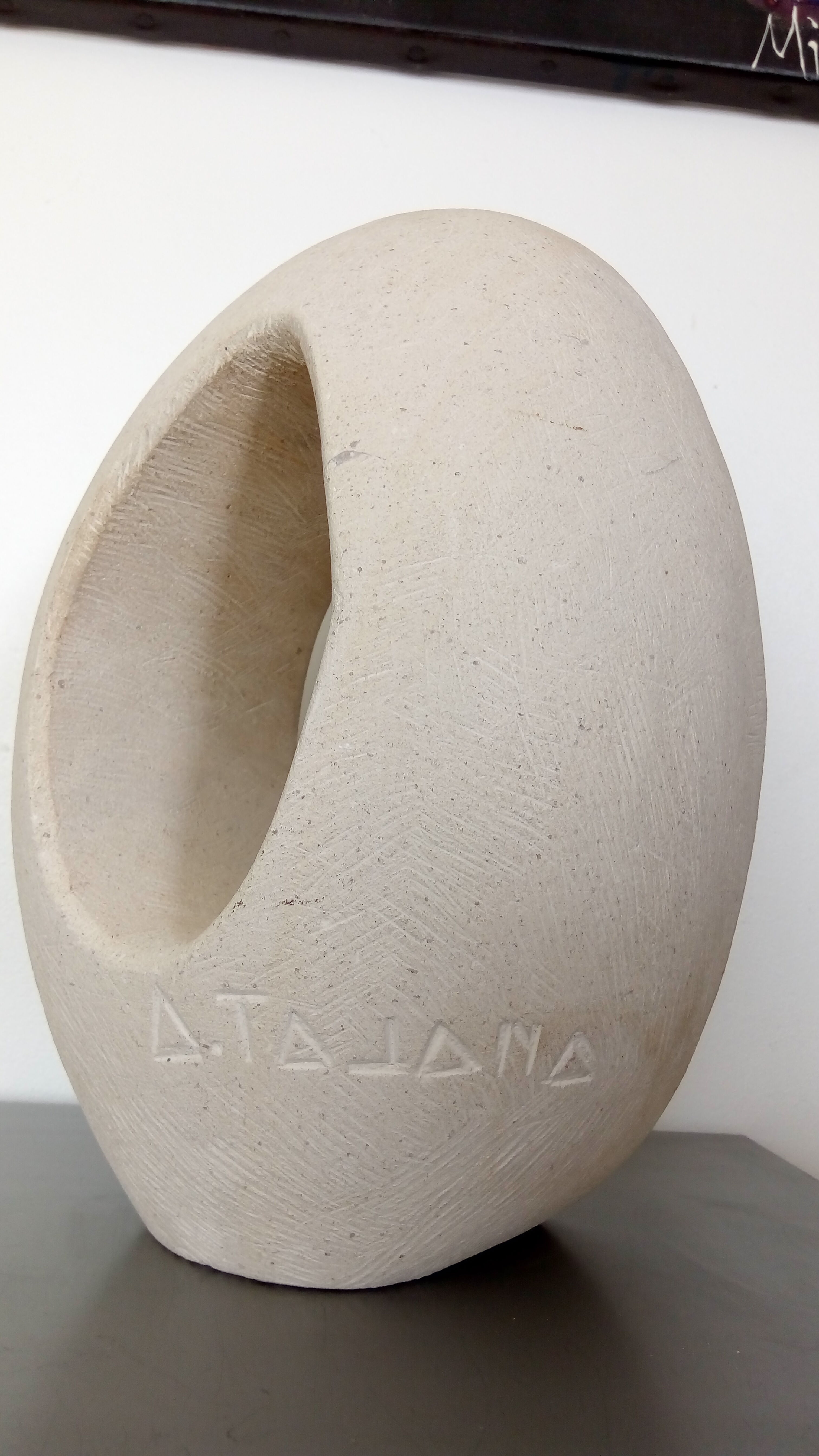 Vintage stone abstract sculpture signed Tajana