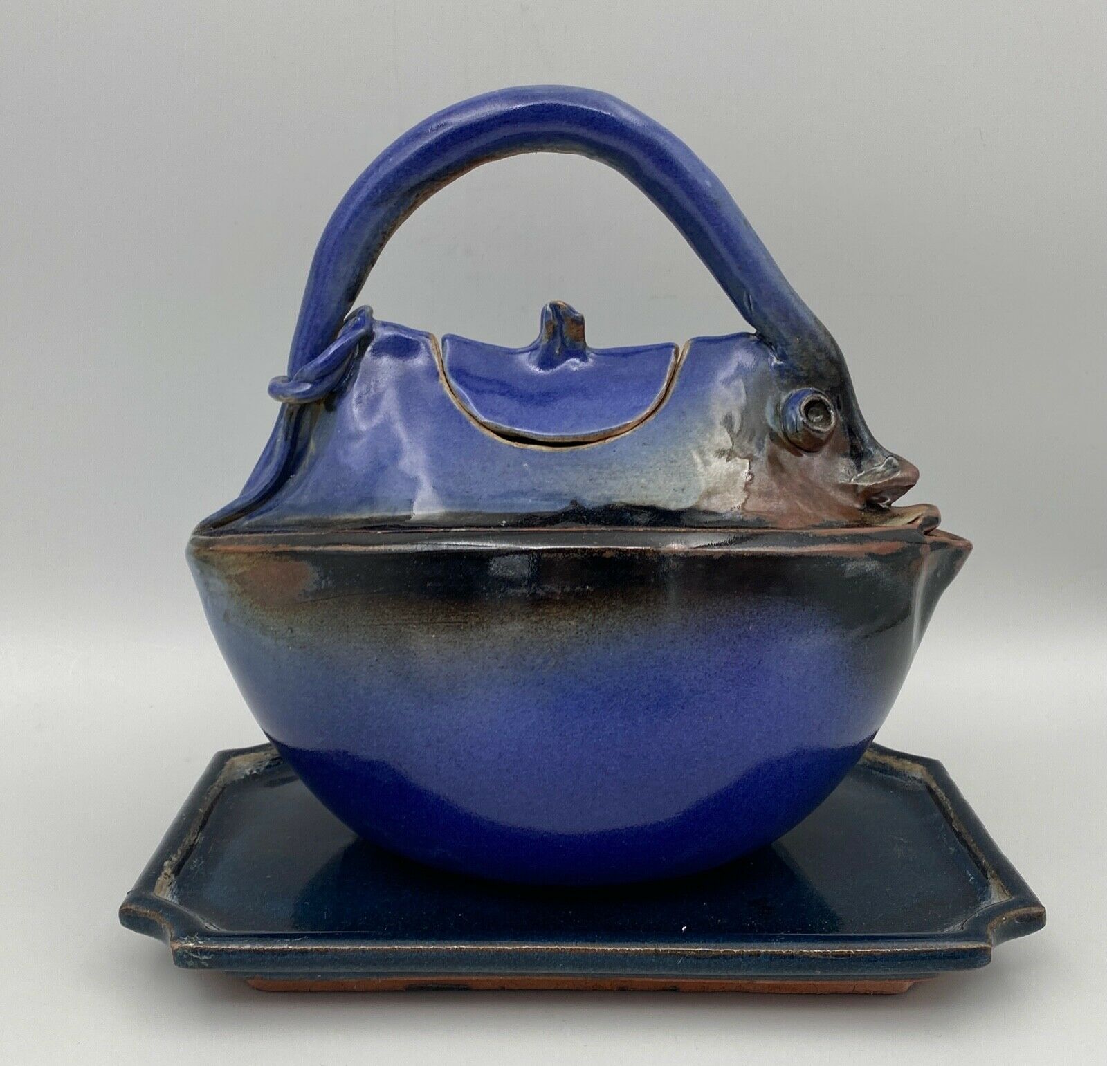 THEIERE VINTAGE PITCHER 1960 BLUE ZOOMORPH SIGNATURE TO IDENTIFY