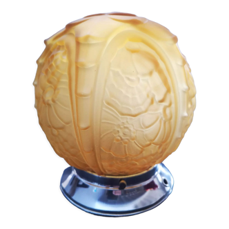Ancienne plafonnier boule abat jour pate de verre ambrée ø 14 cm Art déco 1930