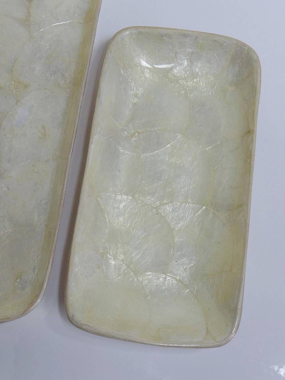 2 vintage rectangular empty pocket bowls in Capiz mother-of-pearl