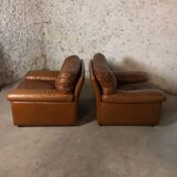 Paire fauteuils cuir camel
