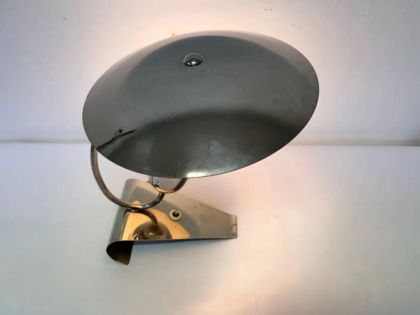 Rare Art Deco Functionalism Chrome Table Lamp, Czechoslovakia, 1930s