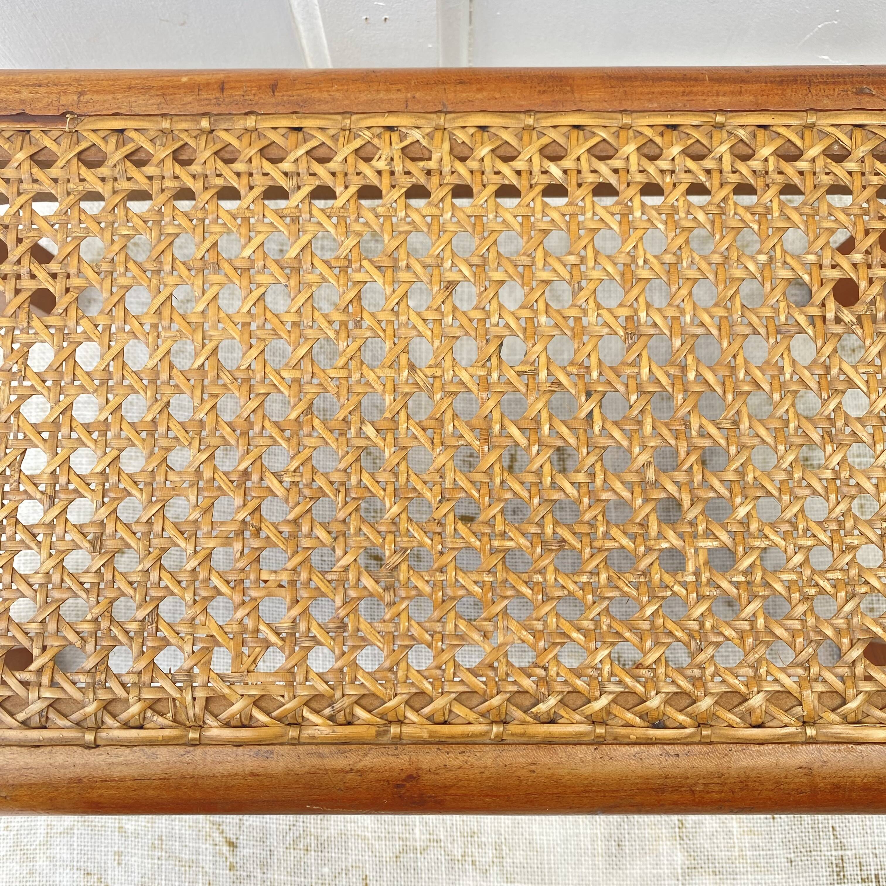 Low stool, wooden and cane footrest