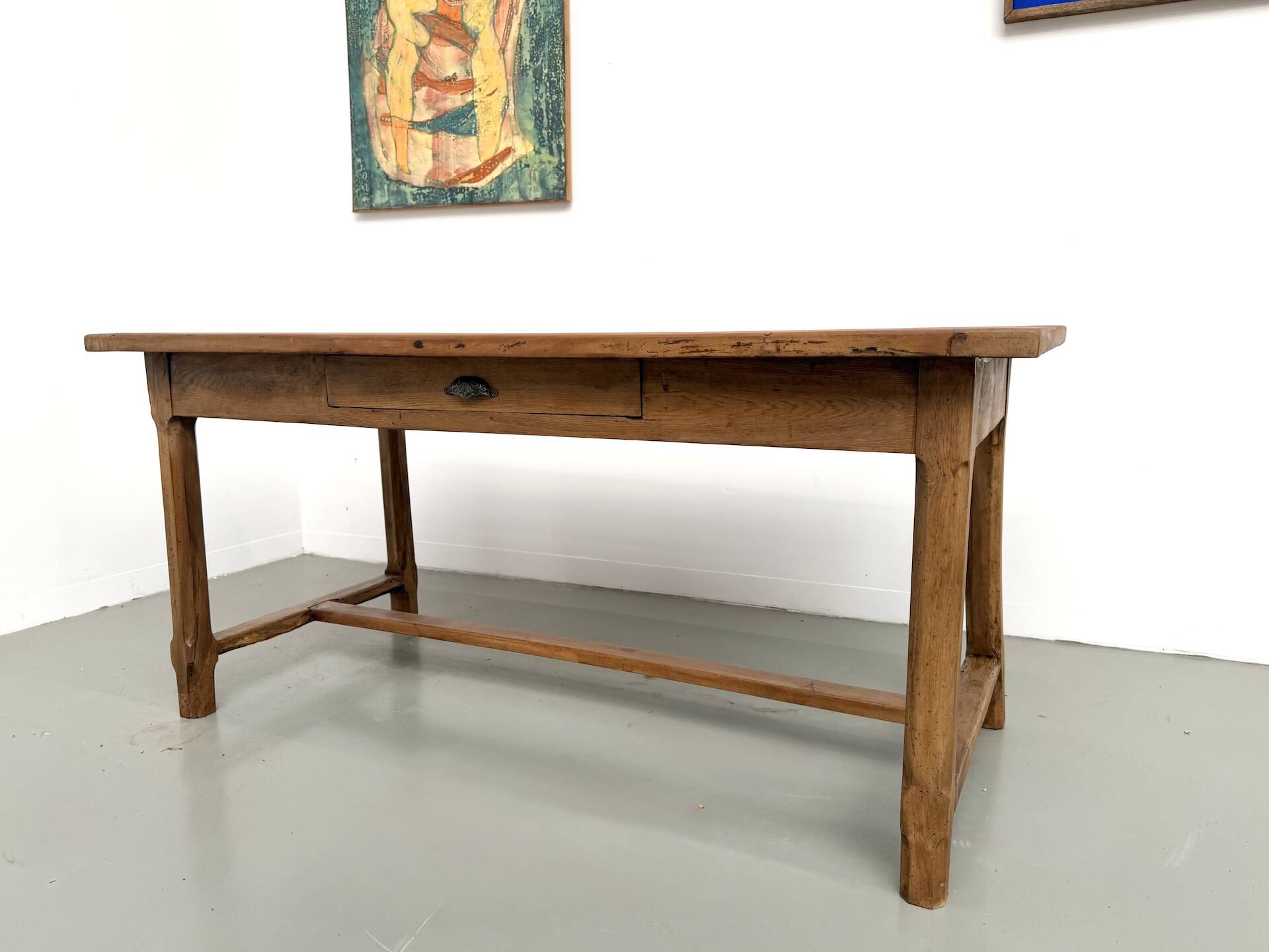 Farm table in solid cherry wood, one drawer, 1950s.